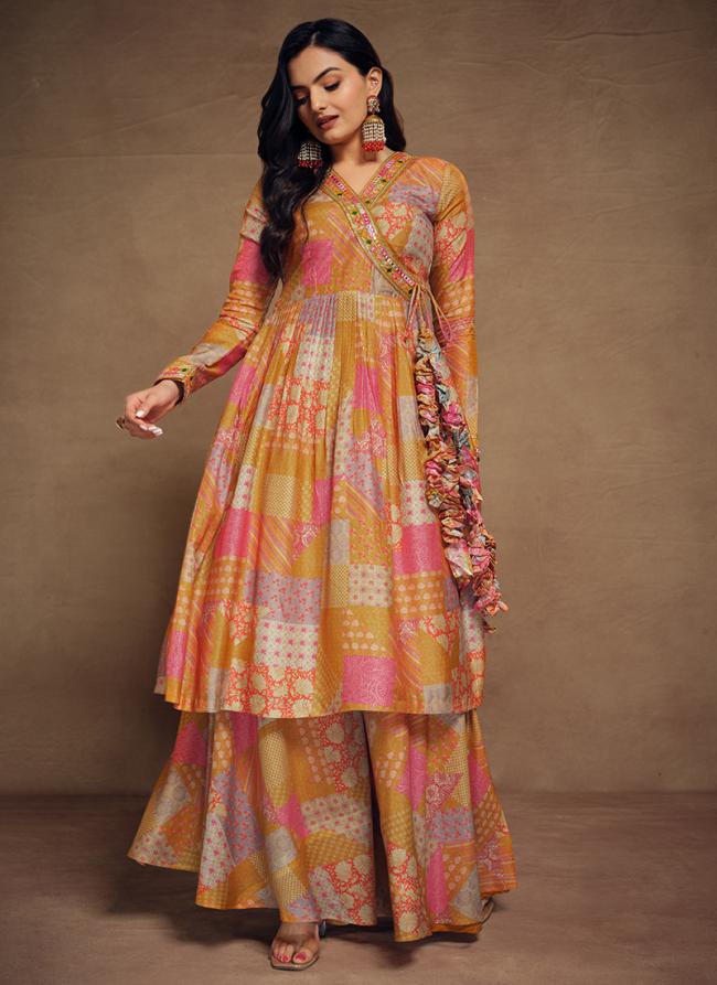 Muslin Multi Colour Party Wear Printed Readymade Plazzo Suit